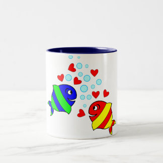 Vissen in liefde tweekleurige koffiemok