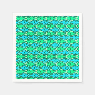 Vissen in mid-century modern-stijl, jade groen servet