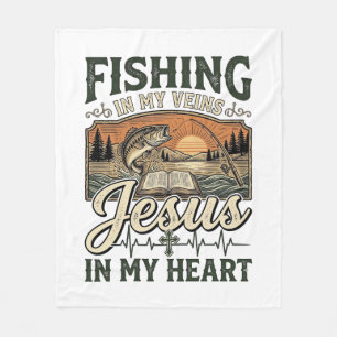 Vissen in mijn aderen Jezus in mijn hart Vintage Fleece Deken