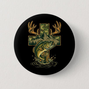 Vissen Jagen Christelijk Kruis Berg Jezus Ronde Button 5,7 Cm