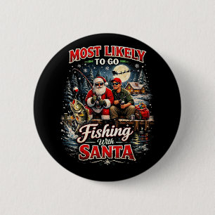 Vissen met de Kerstman Ronde Button 5,7 Cm