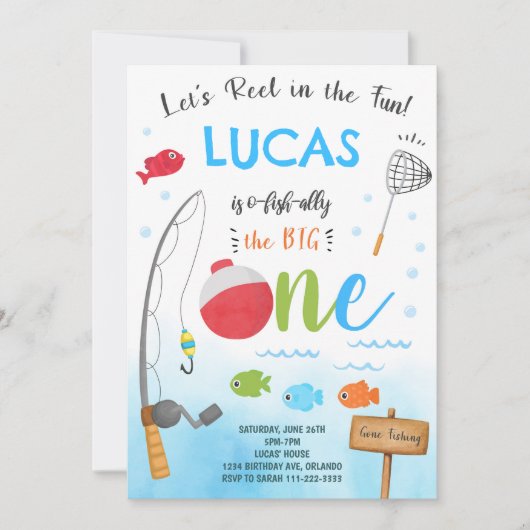 Vissen O-Fish-Ally 1e verjaardagsuitnodiging Kaart (Voorkant)