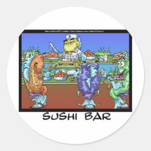 Vissen ontmoeten markten AKA Sushi Bar Funny Gifts Ronde Sticker