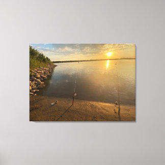 Vissen op de Missouri-rivier bij zonsondergang Canvas Afdruk