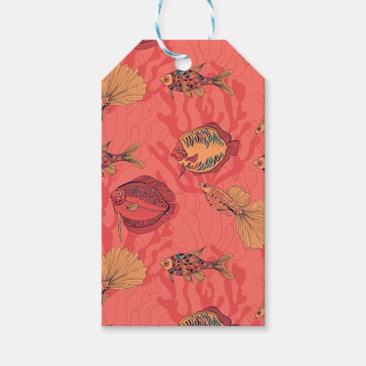 Vissen op levende koraalachtergrond cadeaulabel (Voorkant)