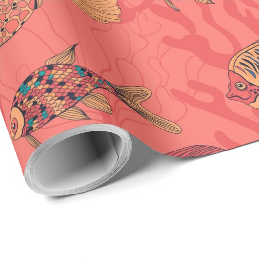 Vissen op levende koraalachtergrond cadeaupapier (Rol Hoek)