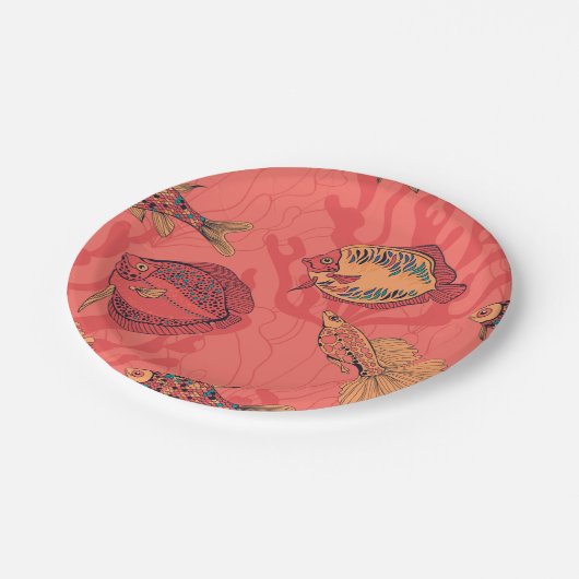 Vissen op levende koraalachtergrond papieren bordje (Gekanteld)