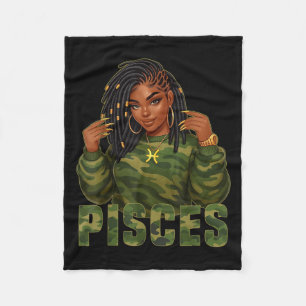 Vissen Queen Locd Zwarte Vrouw Camo Zodiac Sign Fleece Deken