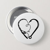 VISSEN ROD HEART HOOK RONDE BUTTON 7,6 CM (Voorkant /achterkant)