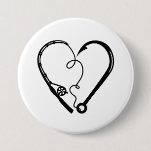 VISSEN ROD HEART HOOK RONDE BUTTON 7,6 CM
