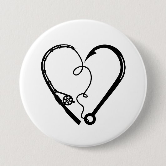 VISSEN ROD HEART HOOK RONDE BUTTON 7,6 CM (Voorkant)