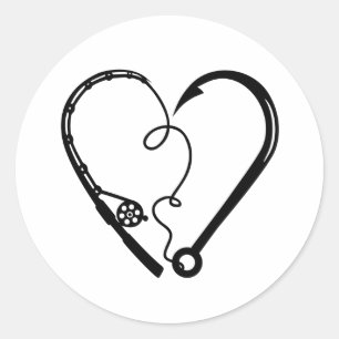 Vissen ROD HEART HOOK Ronde Sticker