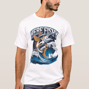 Vissen-Shirt Here-Fishy Graphic Grappig T-shirt
