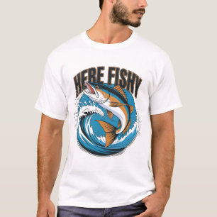 Vissen-Shirt Here-Fishy Graphic Grappig T-shirt