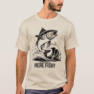 Vissen-Shirt Here-Fishy Graphic Grappig T-shirt