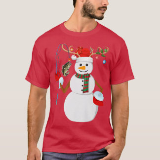 Vissen Snowman Xmas lampje Vist Fisherman Chri T-shirt