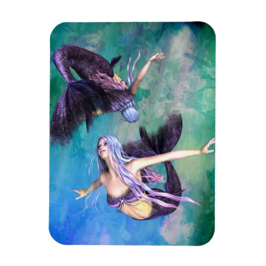 Vissen - Twee zeemeerminnen zwemmen in een lus Magneet (Verticaal)