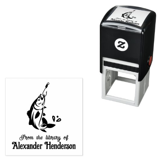 Vissen: Vis aan een Haak Bibliotheek Boek Naam Zelfinktende Stempel (In situ)