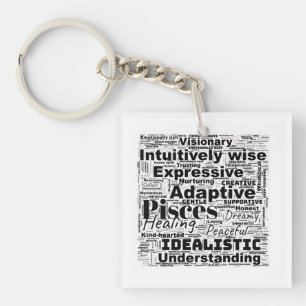 Vissen Word Cloud Zodiac Inspiratie T-shirt Sleutelhanger