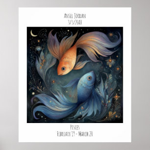 Vissen Zodiac Astrologie Naam & Verjaardag Poster