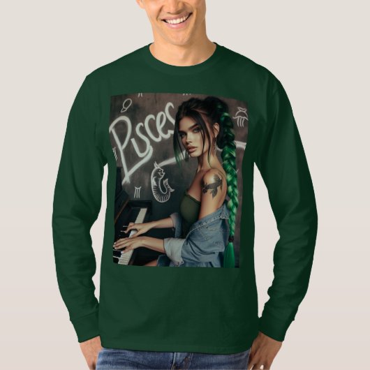 Vissen Zodiac Musician Piano T-shirt (Voorkant)