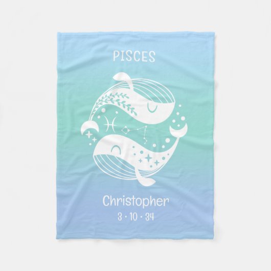 Vissen Zodiac Sternaam Geboorte Datum Blauw Baby Fleece Deken (Voorkant)