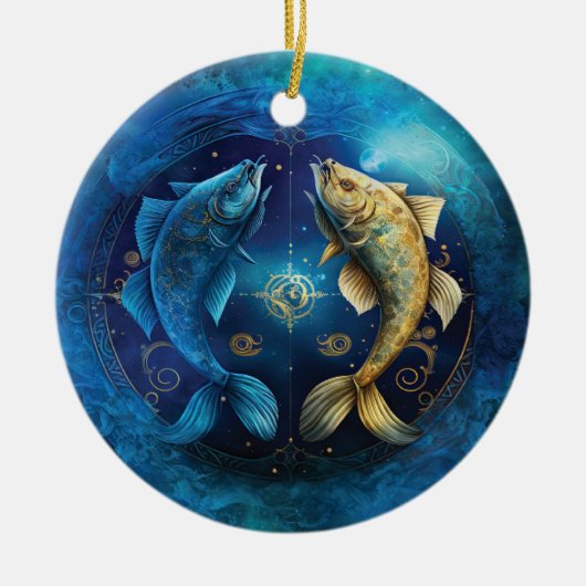 Vissen Zodiac Teken Waterverf Ontwerp Keramisch Ornament (Voorkant)