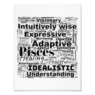 Vissen Zodiac Word Cloud - Inspirerend fotokunst Foto Afdruk