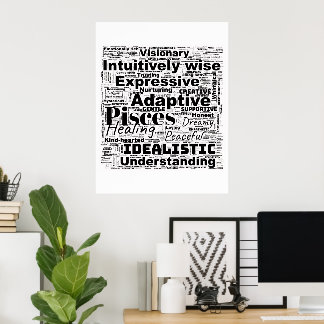 Vissen Zodiac Word Cloud - Inspirerend fotokunst Poster