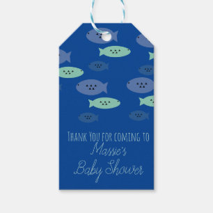Vissen Zwemmen Blauwe Baby Shower Cadeaulabel