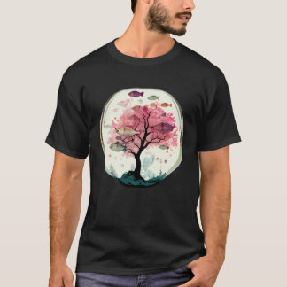 Vissen zwemmen met Kersenbloesem koraalboom onder T-shirt