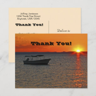 Vissende boot bij zonsondergang, dank u Briefkaart