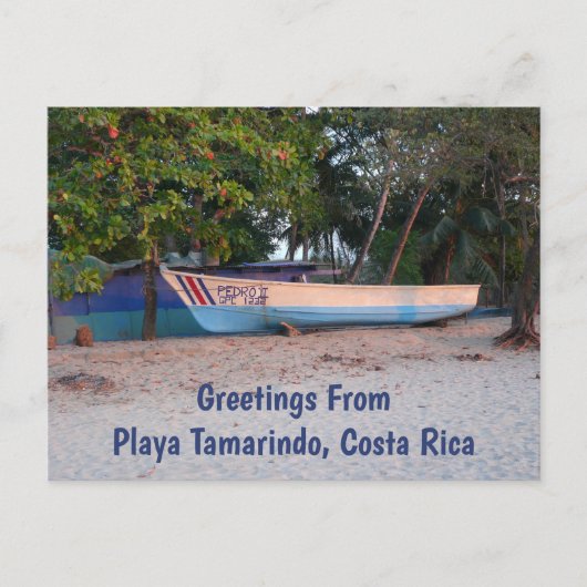Vissende boot op het strand van Tamarindo, Costa R Briefkaart (Voorkant)