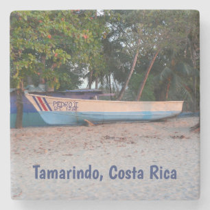 Vissende boot op het strand van Tamarindo, Costa R Stenen Onderzetter