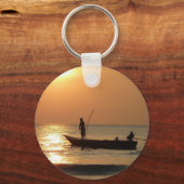 Vissende boot op zonsondergang sleutelhanger (Voorkant)
