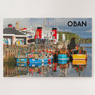 Vissende boten en veerboten, Oban, Schotland Legpuzzel