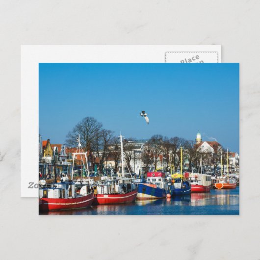 Vissende boten in Warnemuende Briefkaart (Voorkant / Achterkant)
