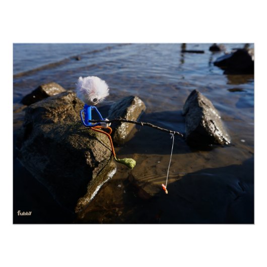 Vissende Fubby op een steen. Perfect Poster (Voorkant)