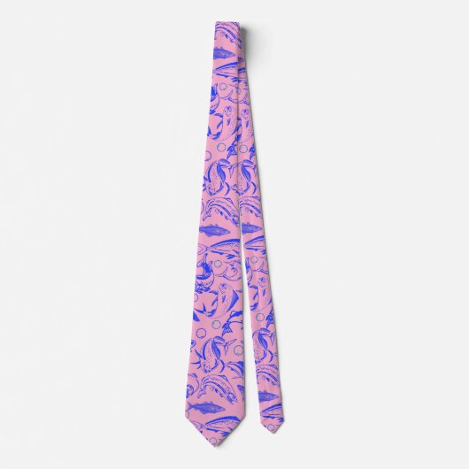 Vissenpatroon blauw 10.b Roze BG Stropdas (Voorkant)