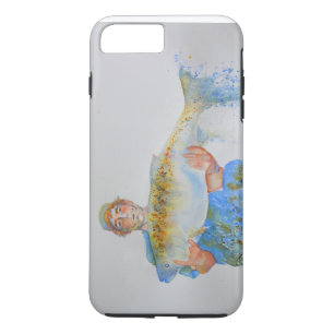 Visser aquarel schilderij visvangst cadeau voor he 	iPhone 8 plus / 7 plus hoesje