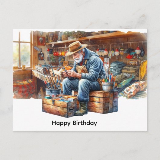 Visser bij viswinkel Happy Birthday Briefkaart (Voorkant)