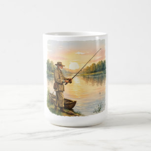 Visser bij zonsondergang aan het meer Vintage kuns Koffiemok