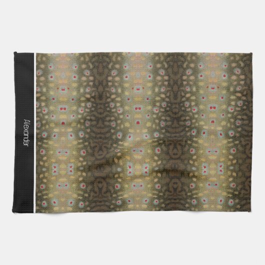 Visser Brookforel Vis Olijf Zwart Wit Roest Theedoek (Horizontaal)