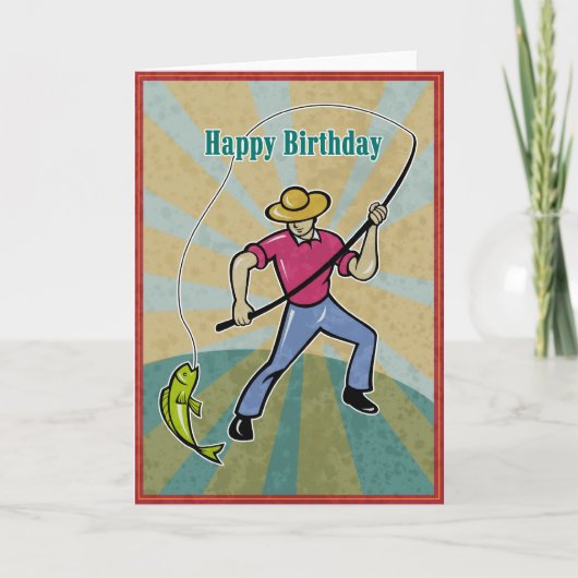 Visser die vis vangt met hengel  kaart (Voorkant)