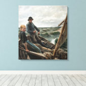 Visser en Dochter in Zee (door Albert Edelfelt) Canvas Afdruk (Insitu (Houten vloer))