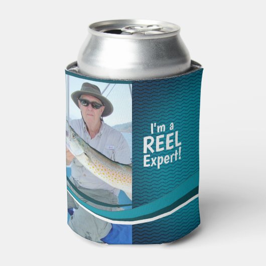 Visser Papa Blauwgroen Blue Waves Gepersonaliseerd Blikjeskoeler (Blikje Voorkant)