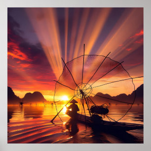 Visser uit Vietnam Wereldkunstposter Poster