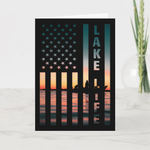 Visser vissend bij zonsondergang Amerikaanse vlag Kaart