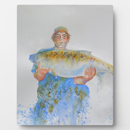 Visser waterverf schilderij visgeschenk voor hem fotoplaat (Voorkant)