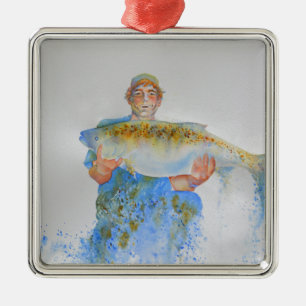 Visser waterverf schilderij visgeschenk voor hem metalen ornament